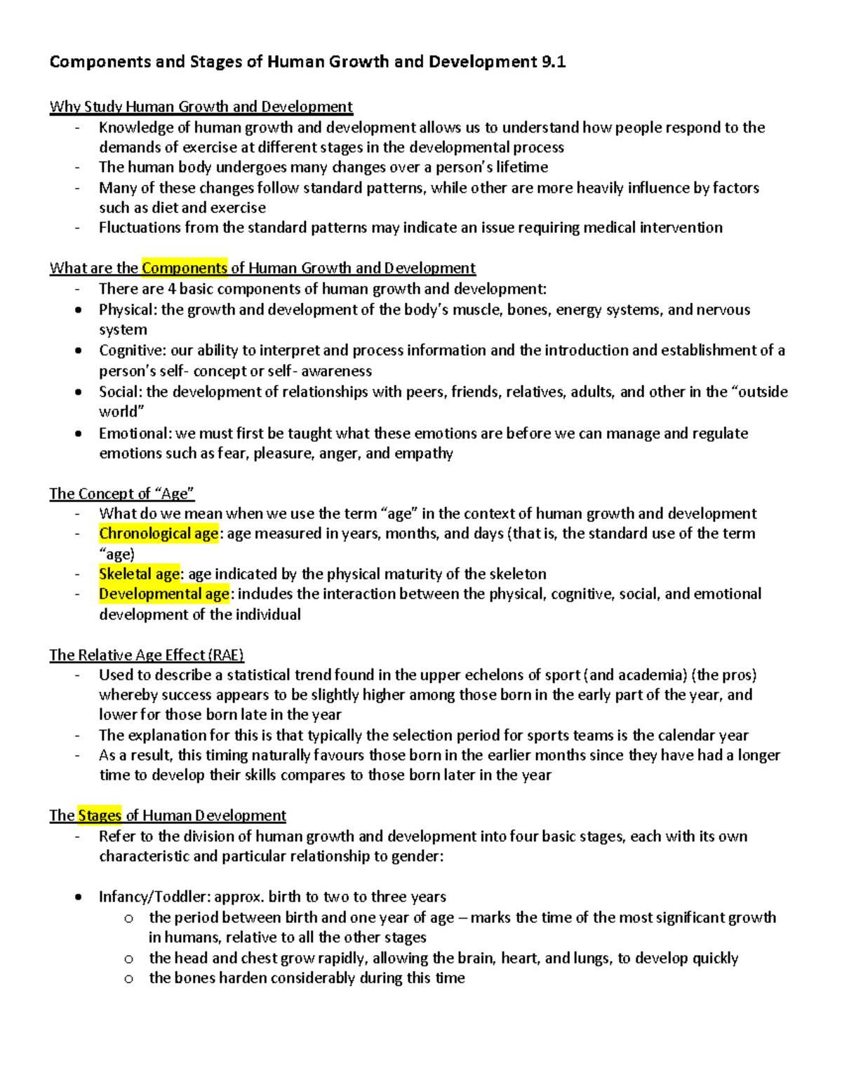 Kin Notes ch. 9, 10 - Components and Stages of Human Growth and ...