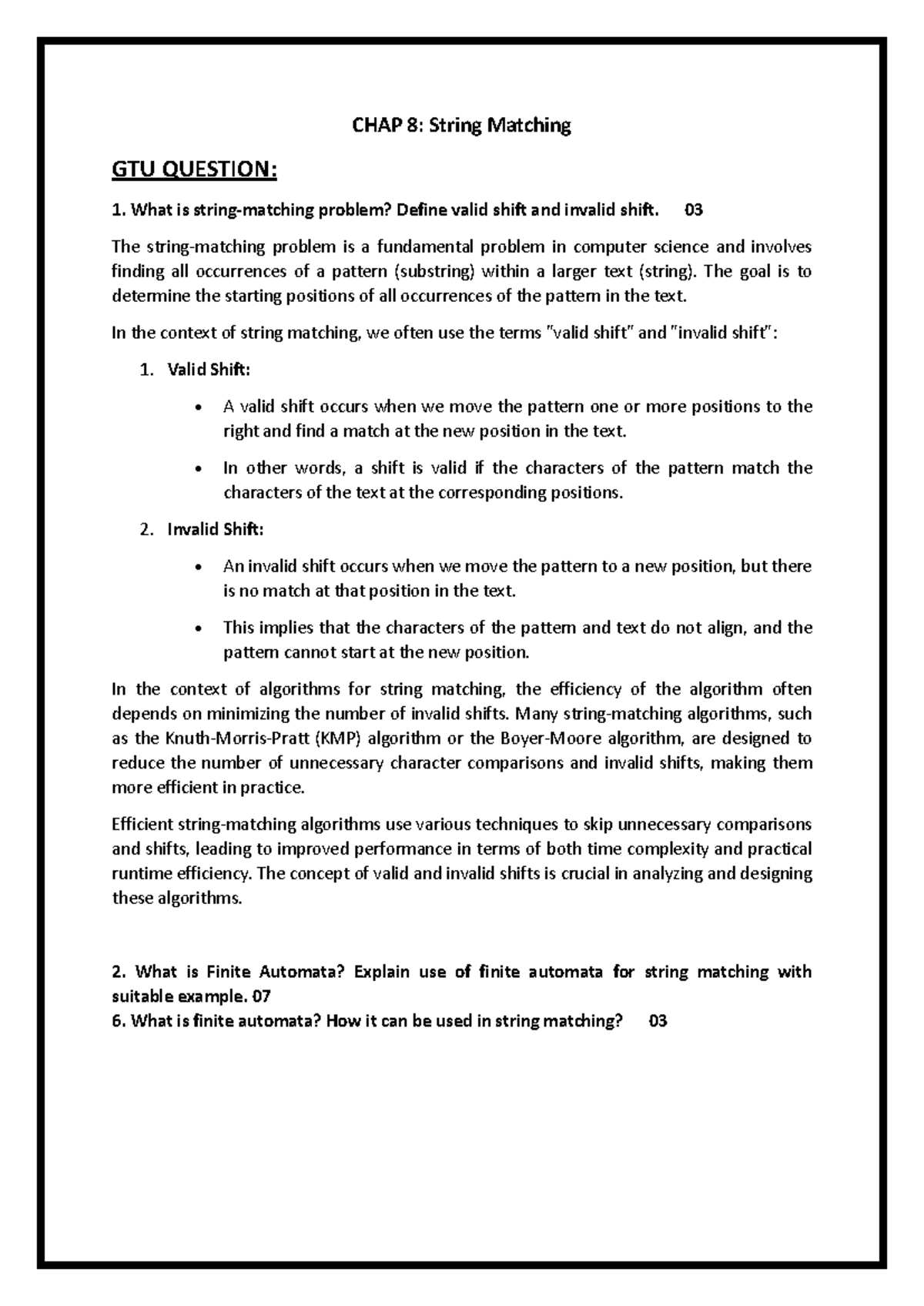 CHAP 8 - helpful notes of ADA - CHAP 8: String Matching GTU QUESTION: 1 ...