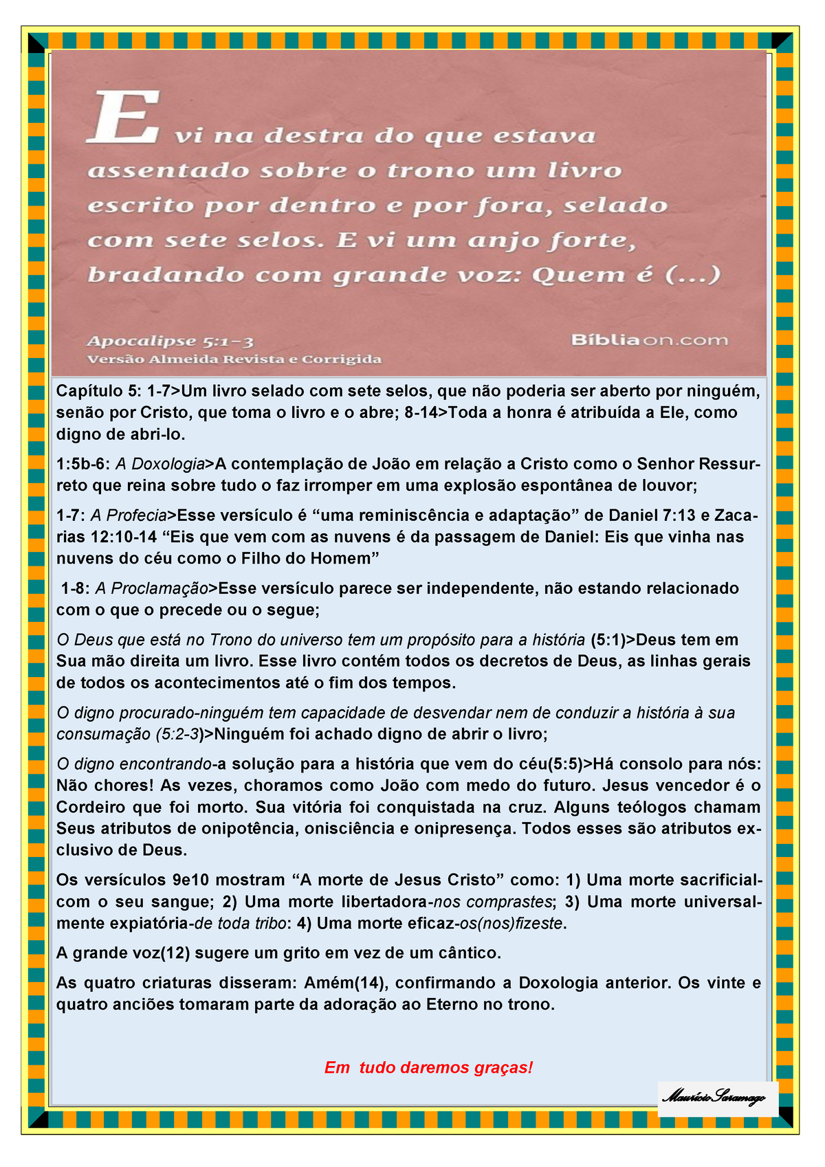 Estudos Biblicos DO Livro Apocalipse-Capitulo 5 - 21mar Capítulo 5: 1-7 ...