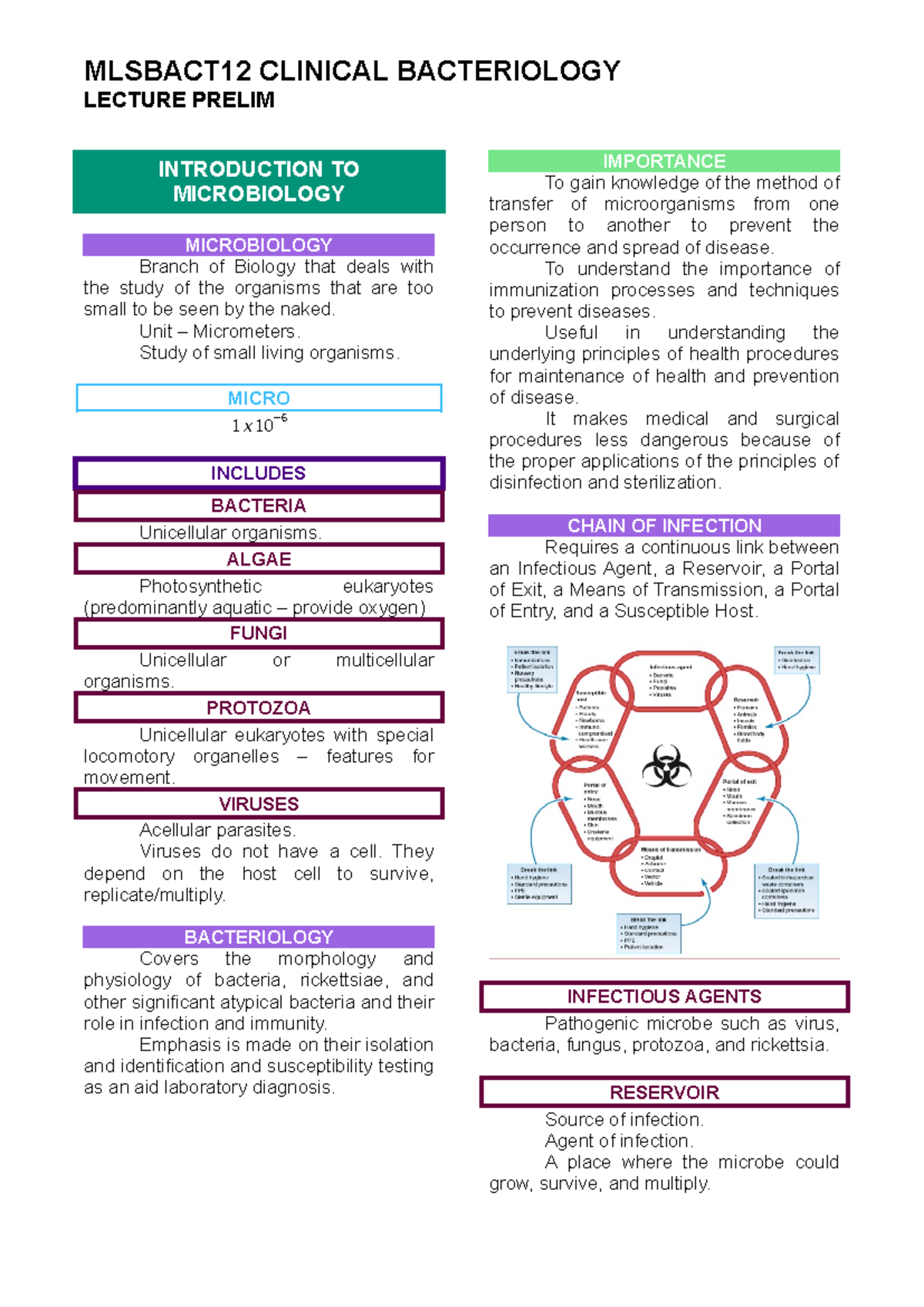 Mlsbact 12 LECT Notes - LECTURE PRELIM INTRODUCTION TO MICROBIOLOGY ...