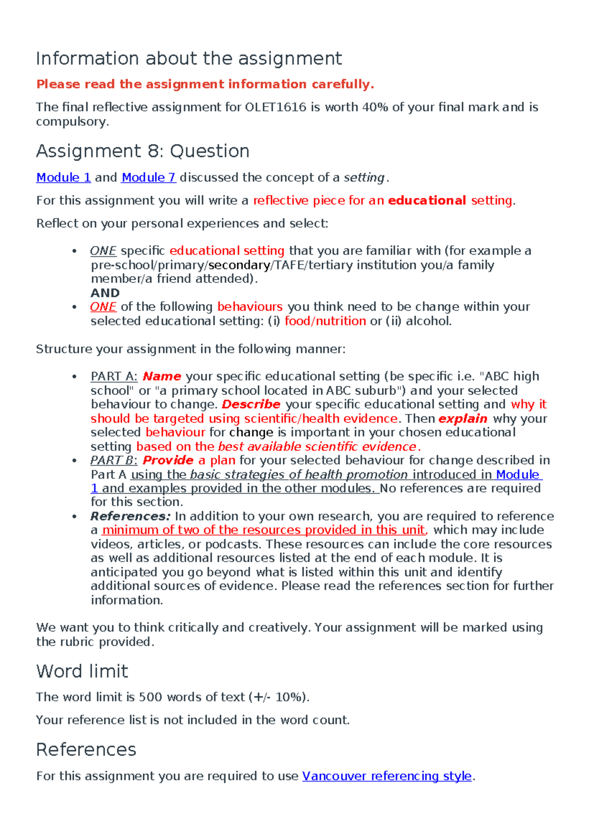 Information 1616 - Information about the assignment Please read the ...
