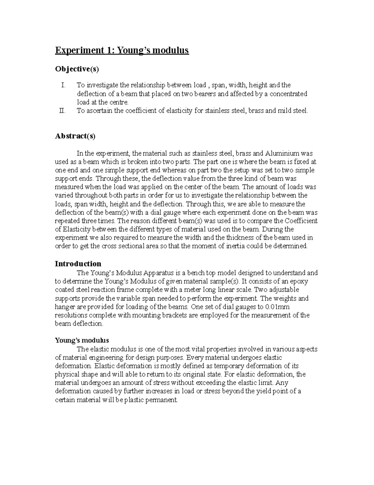 98088184 Young s modulus Experiment 1 pracical Experiment 1 Young’s