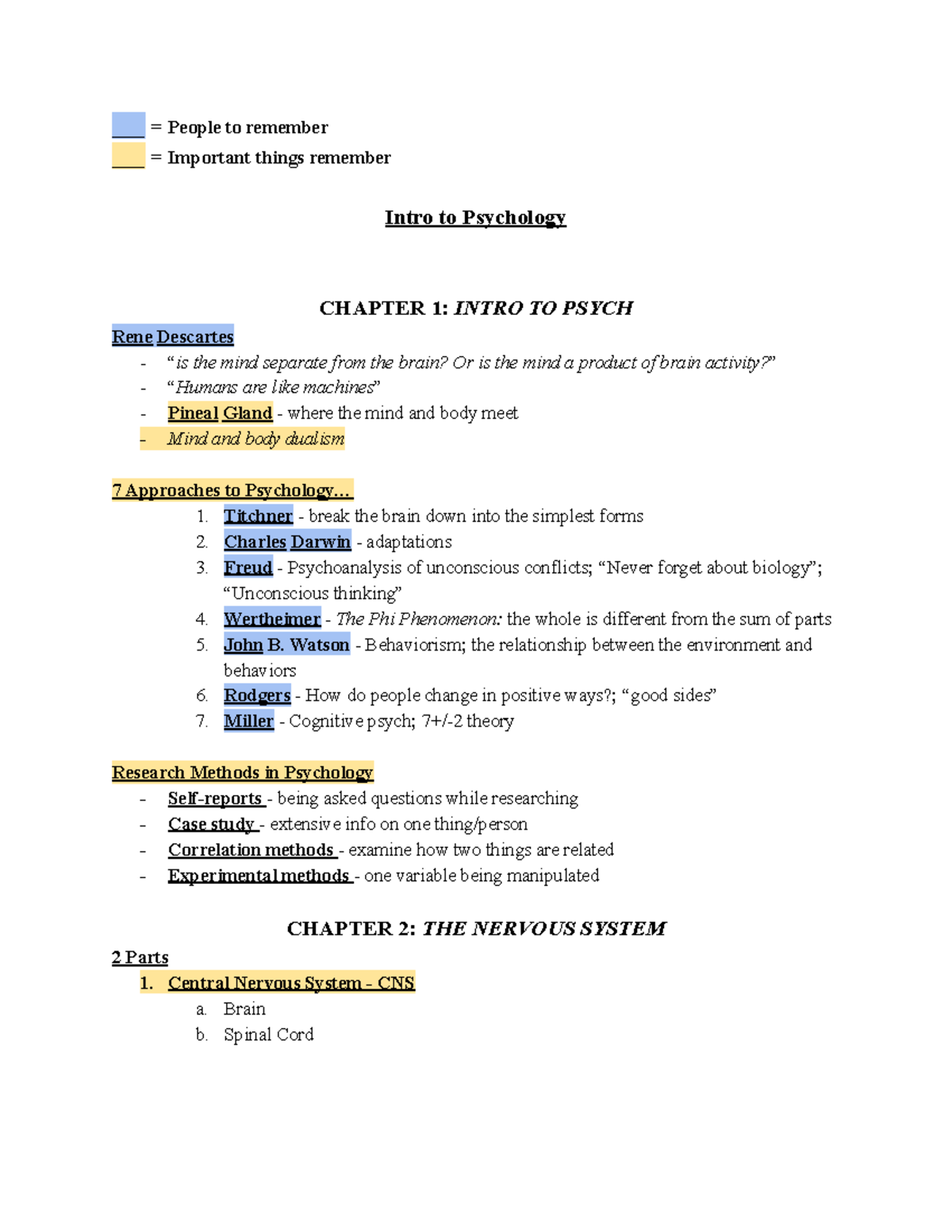 Intro to Psychology Notes - ___ =People to remember ___ =Important ...