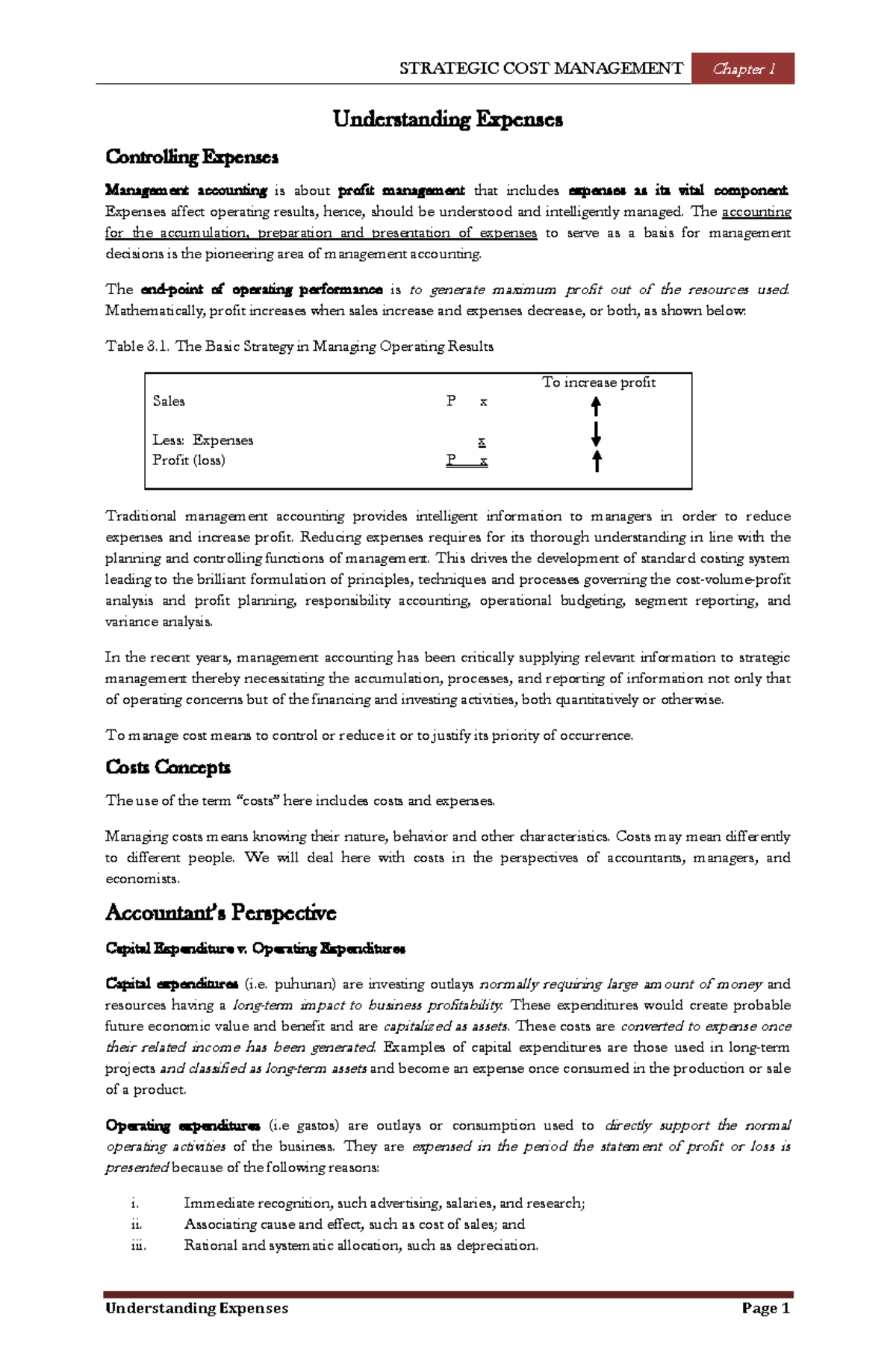 Understanding Expenses Understanding Expenses Controlling Expenses Management Accounting Is