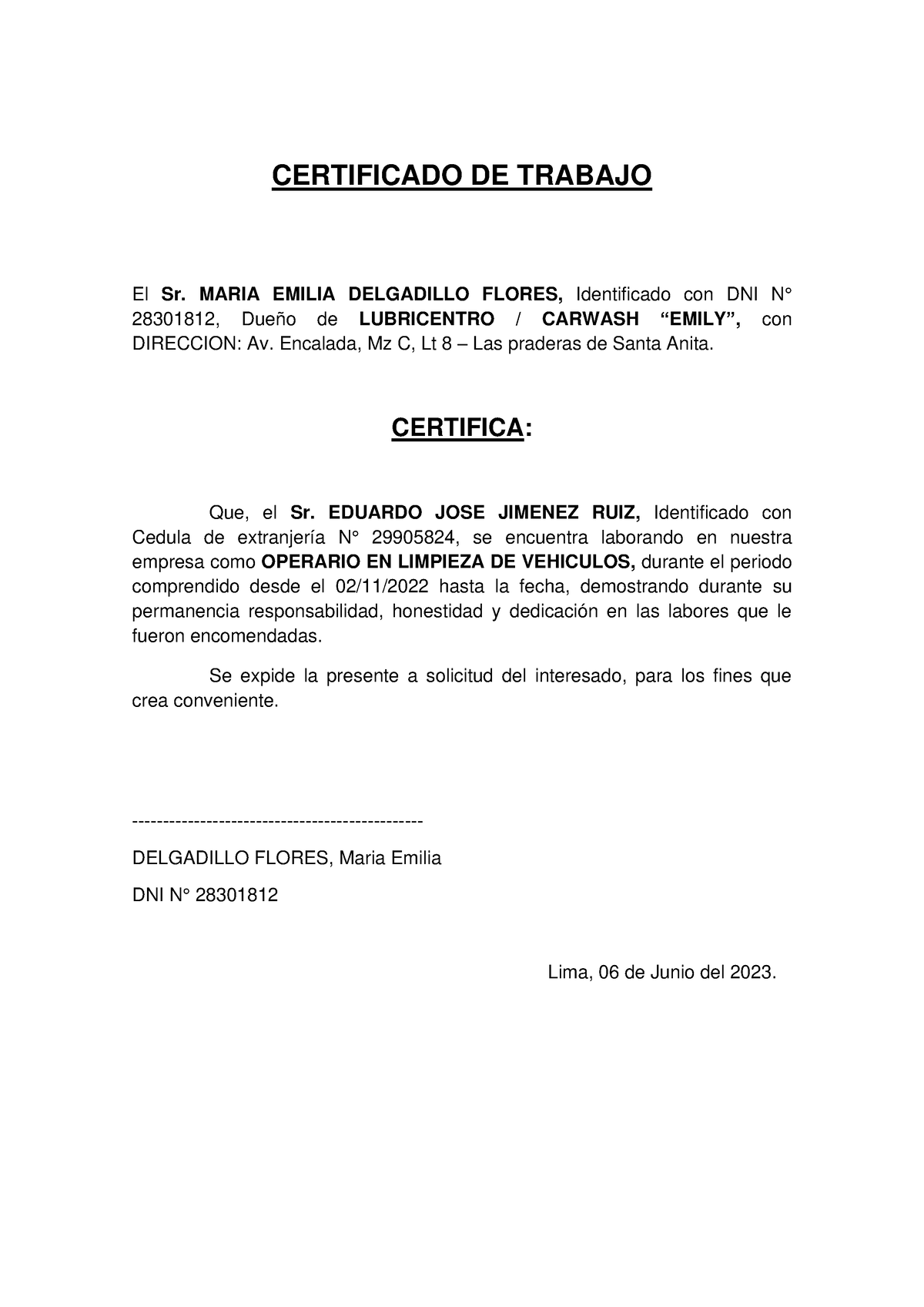 Certificado DE Trabajo Eduardo - Producción De Vacunos De Leche - UNSCH ...
