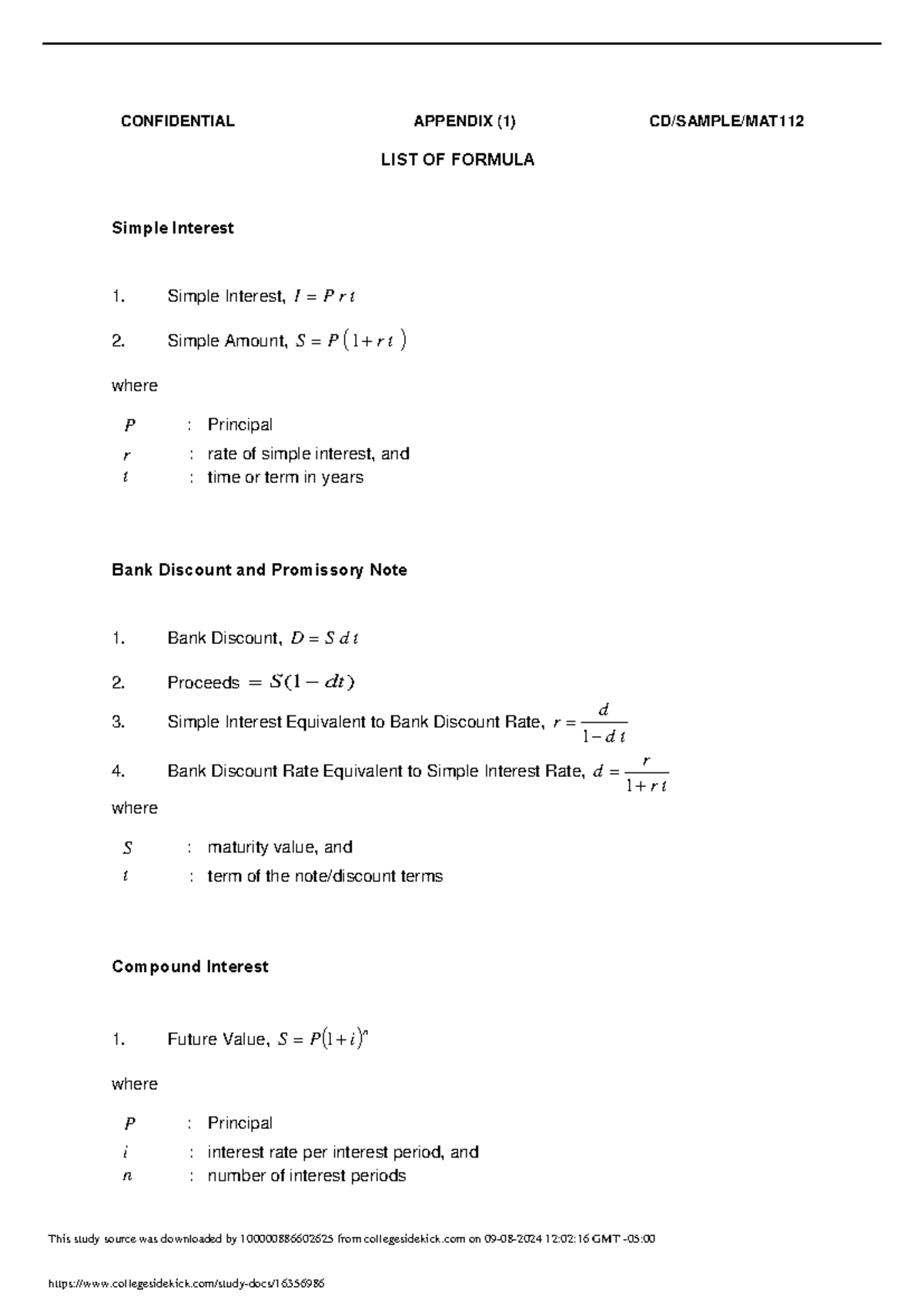 LIST OF Formula 2 2 Practice CONFIDENTIAL APPENDIX (1) CD/SAMPLE