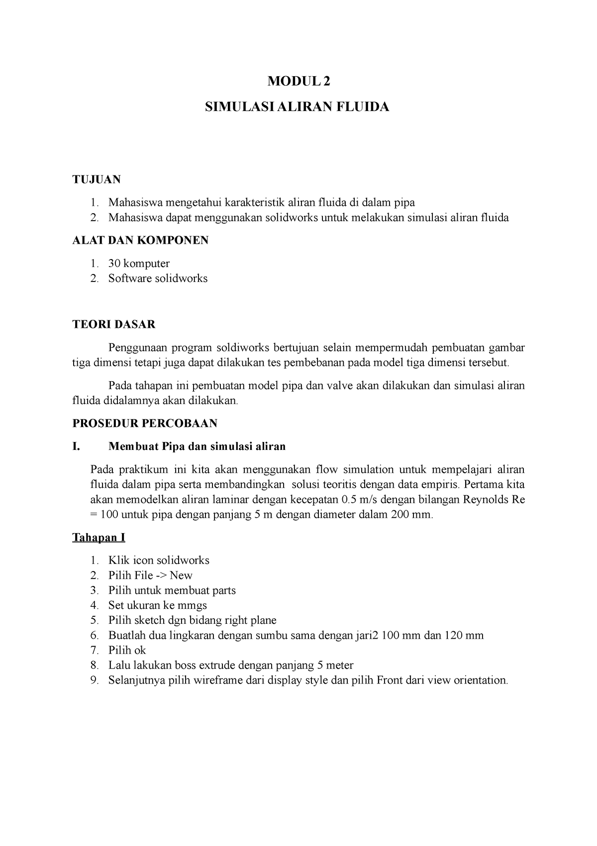 Modul 2 - MEMPRAKTEKAN PRAKTIKUM - MODUL 2 SIMULASI ALIRAN FLUIDA ...