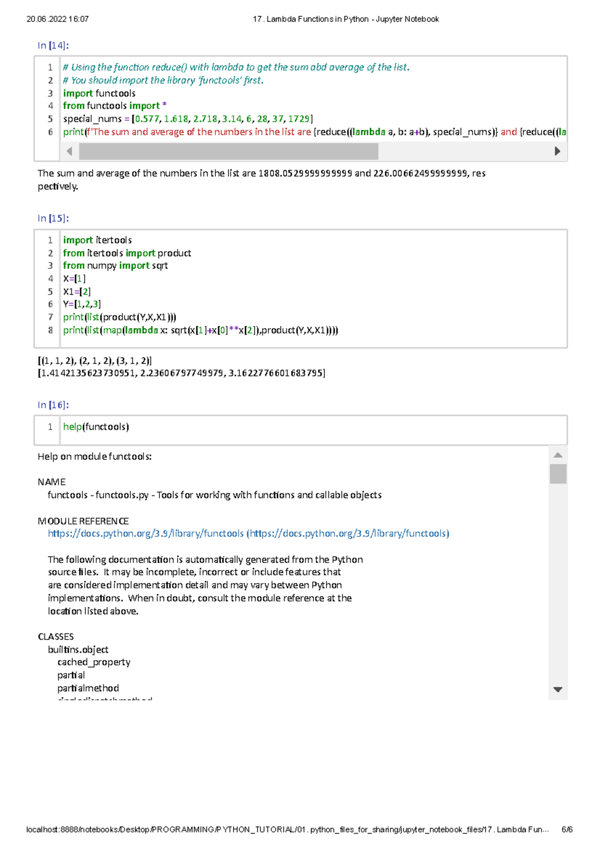 Python jupyter workbook13 20.06 1607 17. Lambda Functons n Python