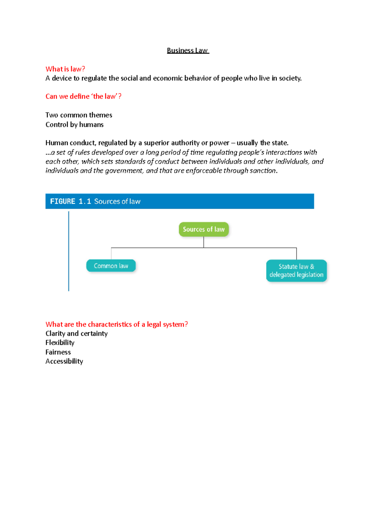 Business Law Notes - Business Law What Is Law? A Device To Regulate The ...