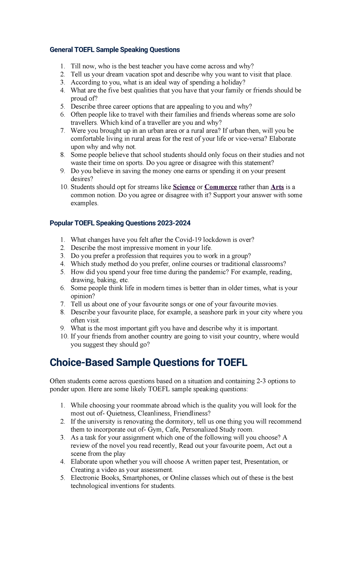 General Toefl Sample Speaking Questions - General TOEFL Sample Speaking ...