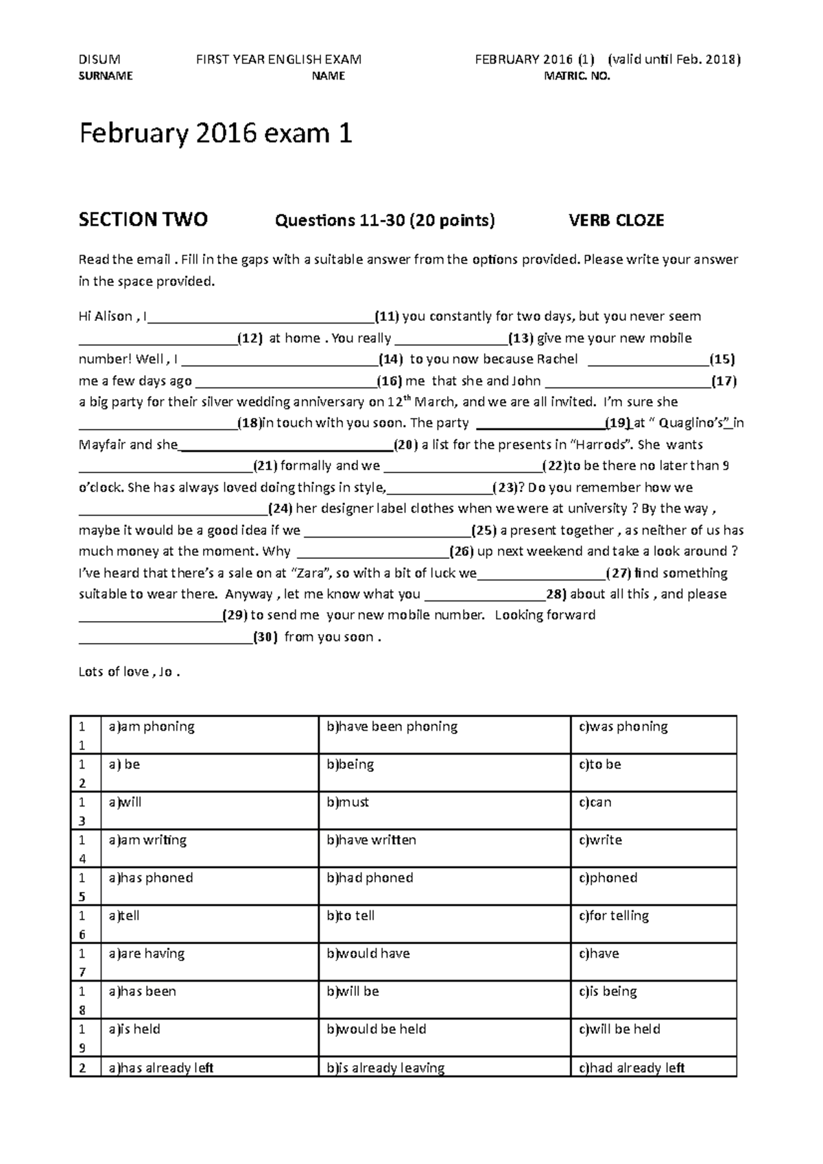 AFebruary 2016 exam1withkey - February 2016 exam 1 SECTION TWO ...