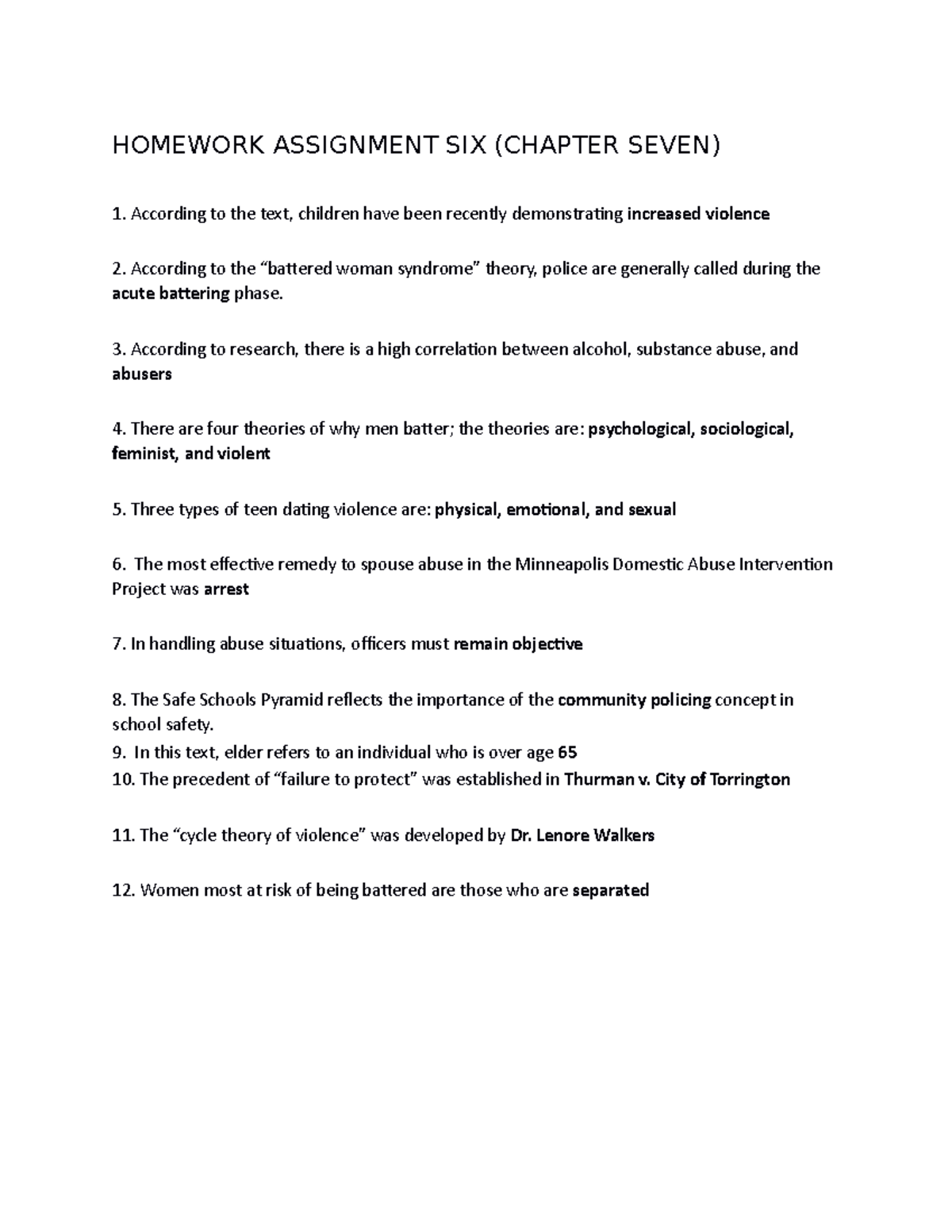 CJS1090 Homework Assignment SIX - HOMEWORK ASSIGNMENT SIX (CHAPTER ...