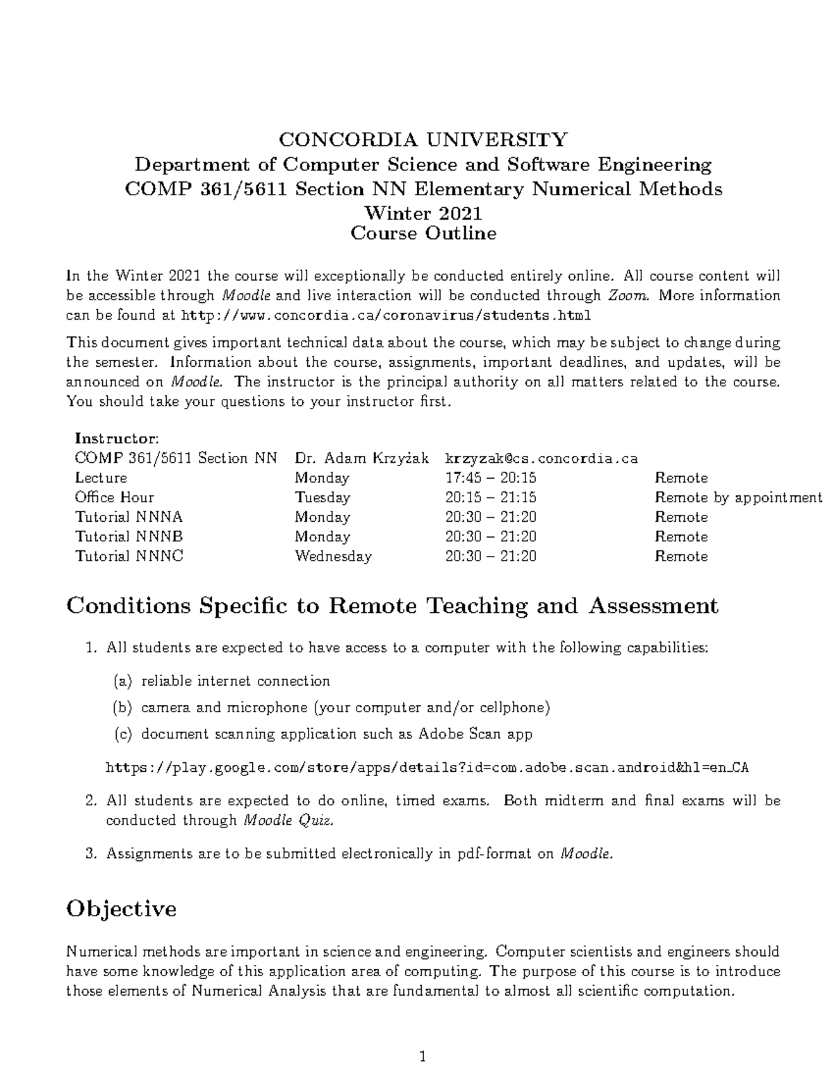 COMP 361 Outline W21 - CONCORDIA UNIVERSITY Department of Computer ...