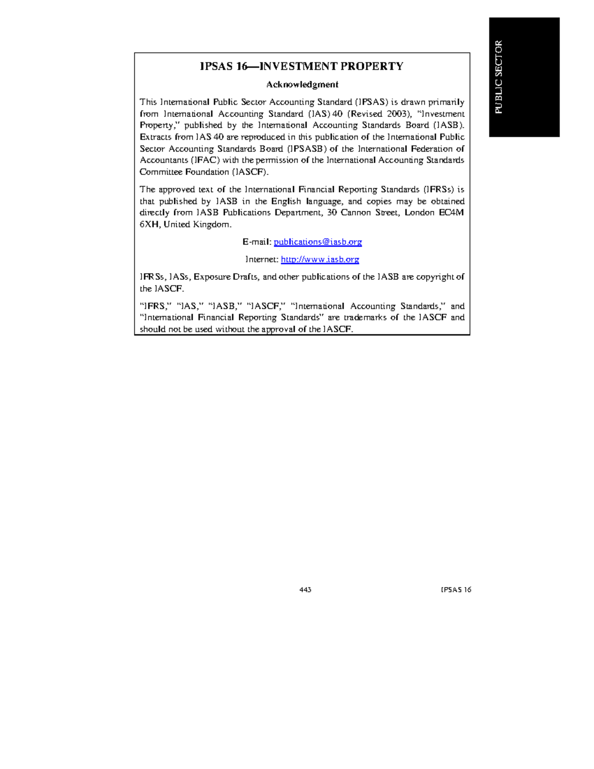 International Public Sector Accounting Standards (IPSAS) Ipsas 16 ...