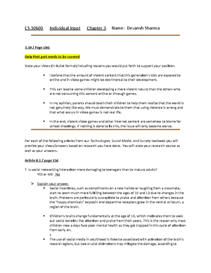Chapter 1 form devansh - It is a class assignment - CS 30600 Individual ...
