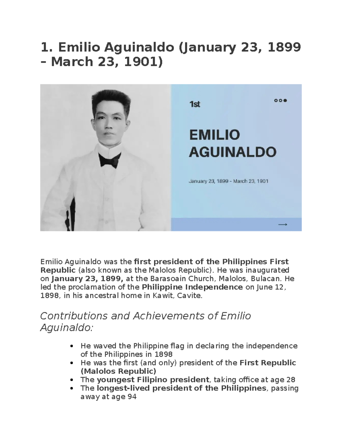 Document - This are you giude for the president - 1. Emilio Aguinaldo ...