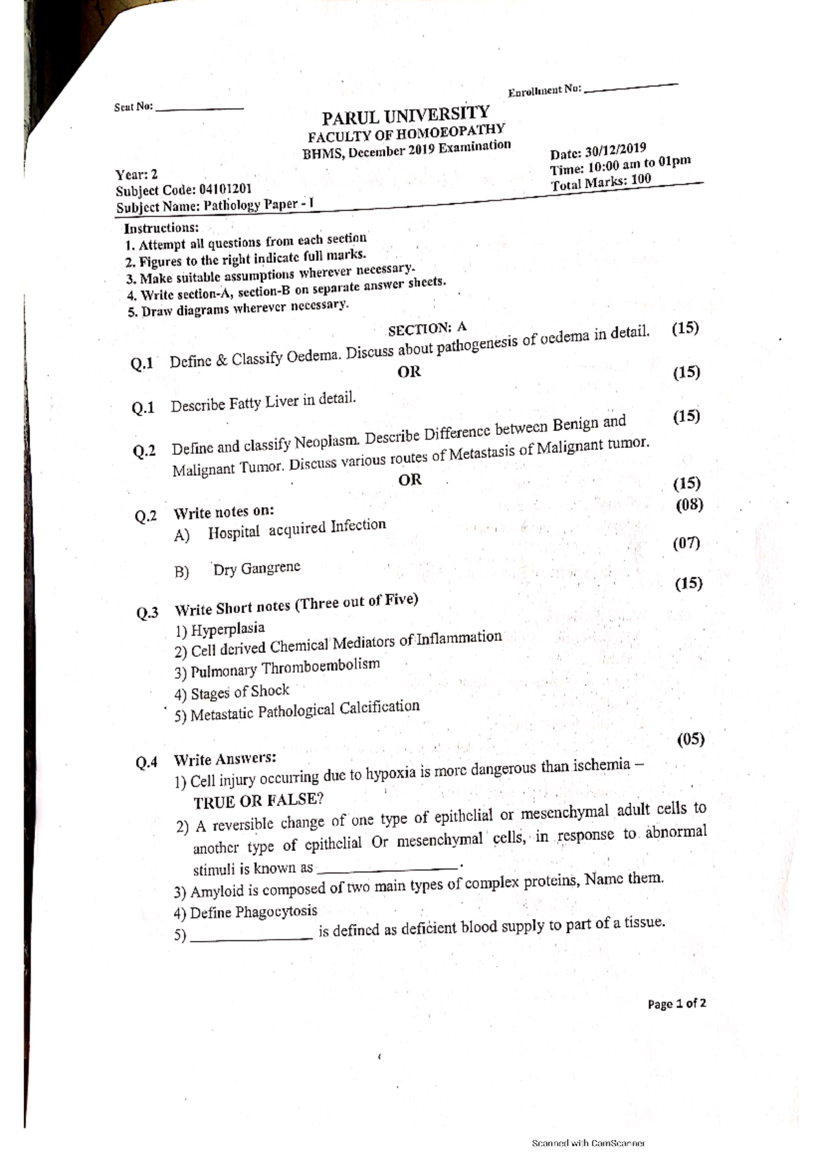 Pathology 1 Final Exam Dec Jan 19 20 Pharmacology Pathology