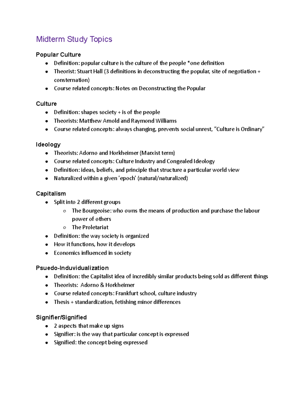 Midterm Study Topics - KS100 - Midterm Study Topics Popular Culture ...