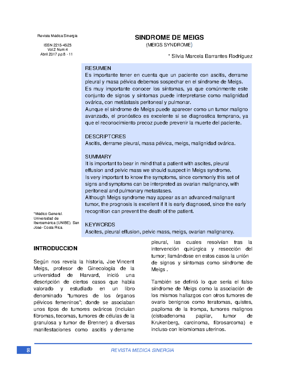 04. Síndrome de Meigs - 8 REVISTA MEDICA SINERGIA Revista Médica ...