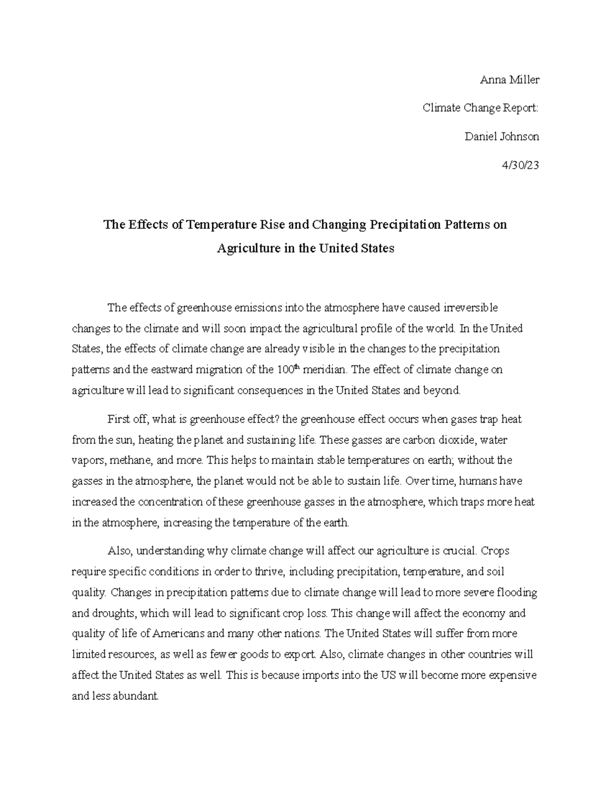 Climate change paper - Lec note - Anna Miller Climate Change Report ...