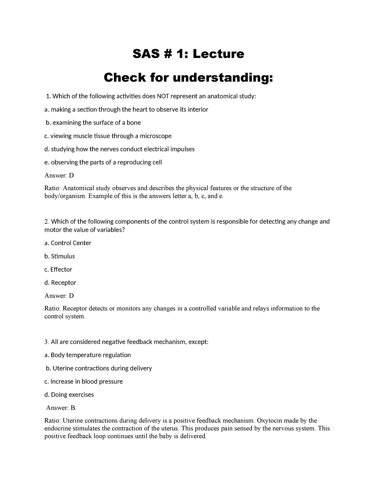 SAS1 - SAS # 1: Lecture Check For Understanding: Which Of The Following ...