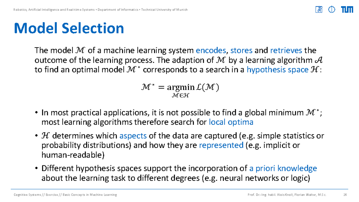 E02 with solution - Model Selection The model ℳ of a machine learning ...