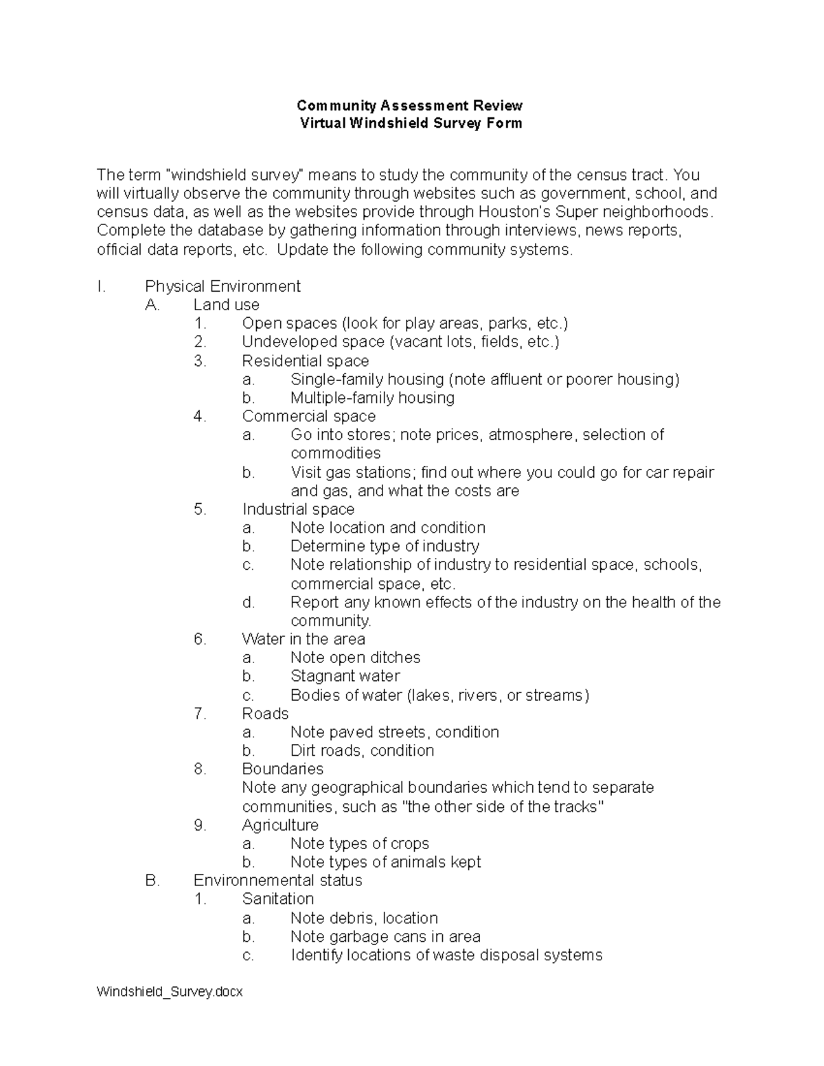 Virtual+Windshield Survey Community Assessment Review Virtual
