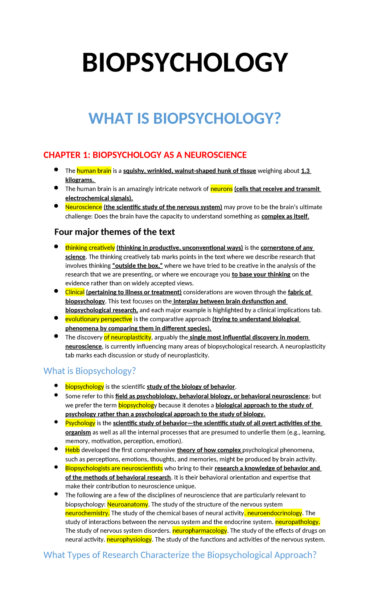 Biopsychology- Reviewer - BIOPSYCHOLOGY WHAT IS BIOPSYCHOLOGY? CHAPTER ...