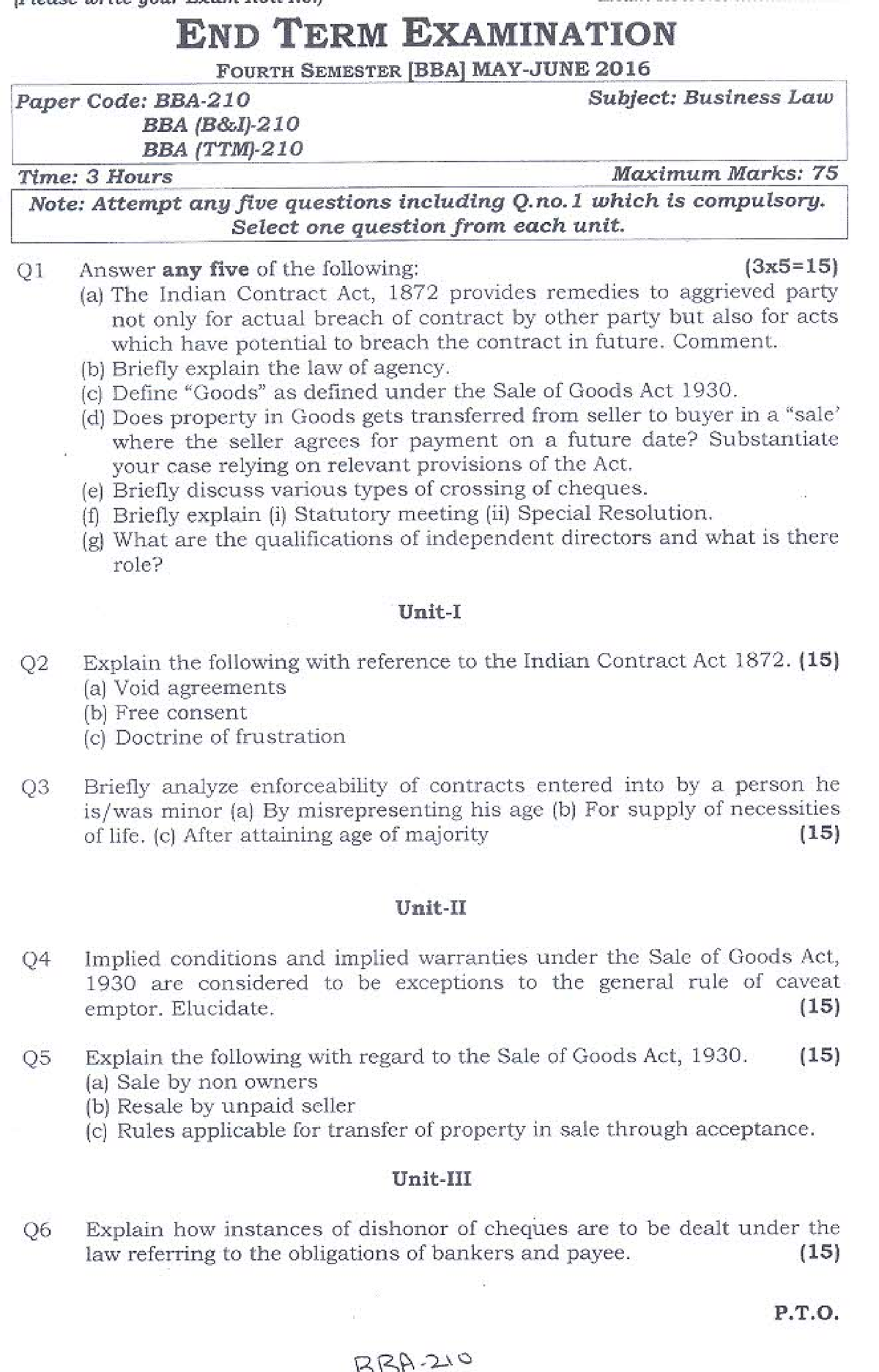 Business Law Question Paper - Computer Science - Studocu