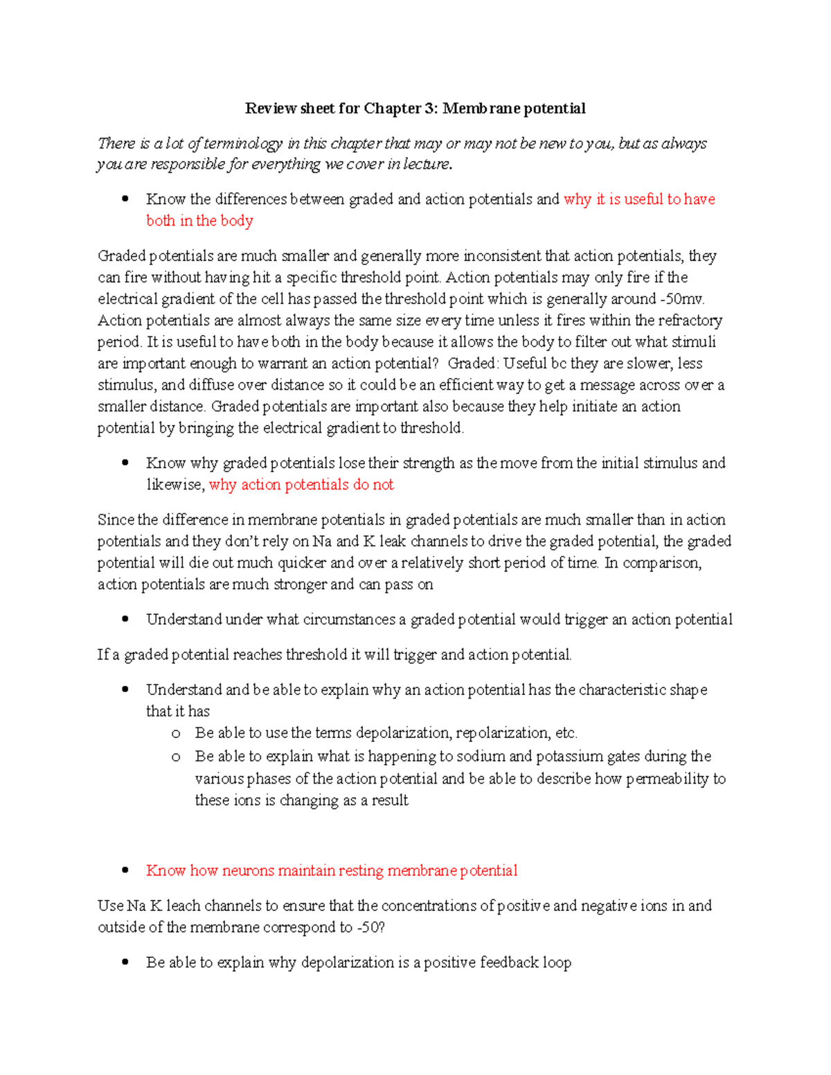 Review+sheet+for+chapter+3+membrane potentials - Review sheet for ...