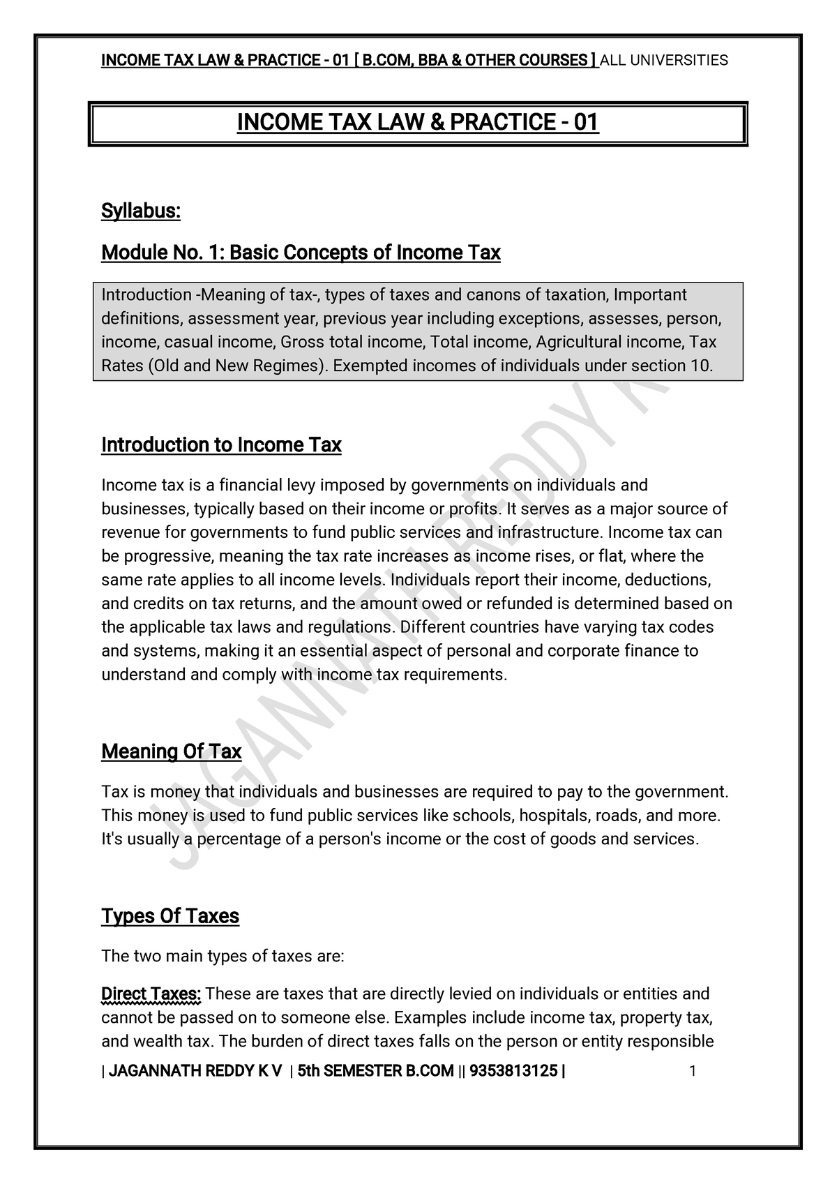 Income Tax Law And Practice 01 Jagannath Reddy K V Income Tax Law And Practice 01 Syllabus 6763