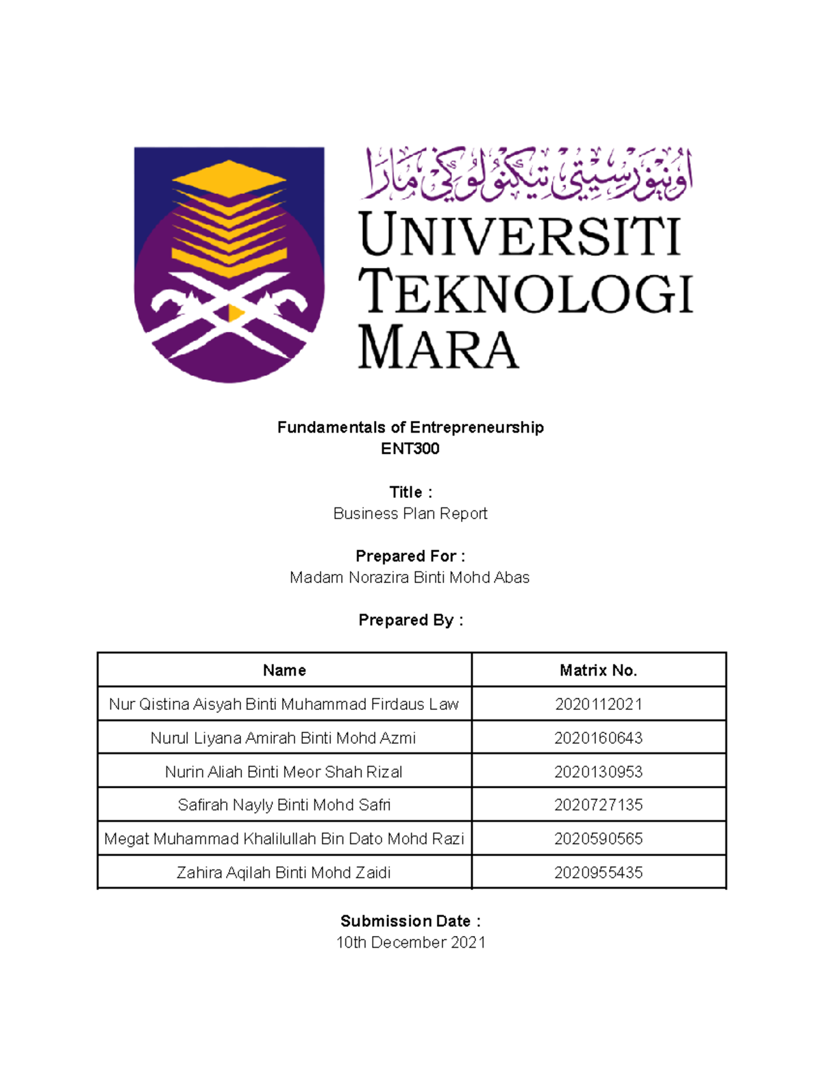 conclusion business plan ent300