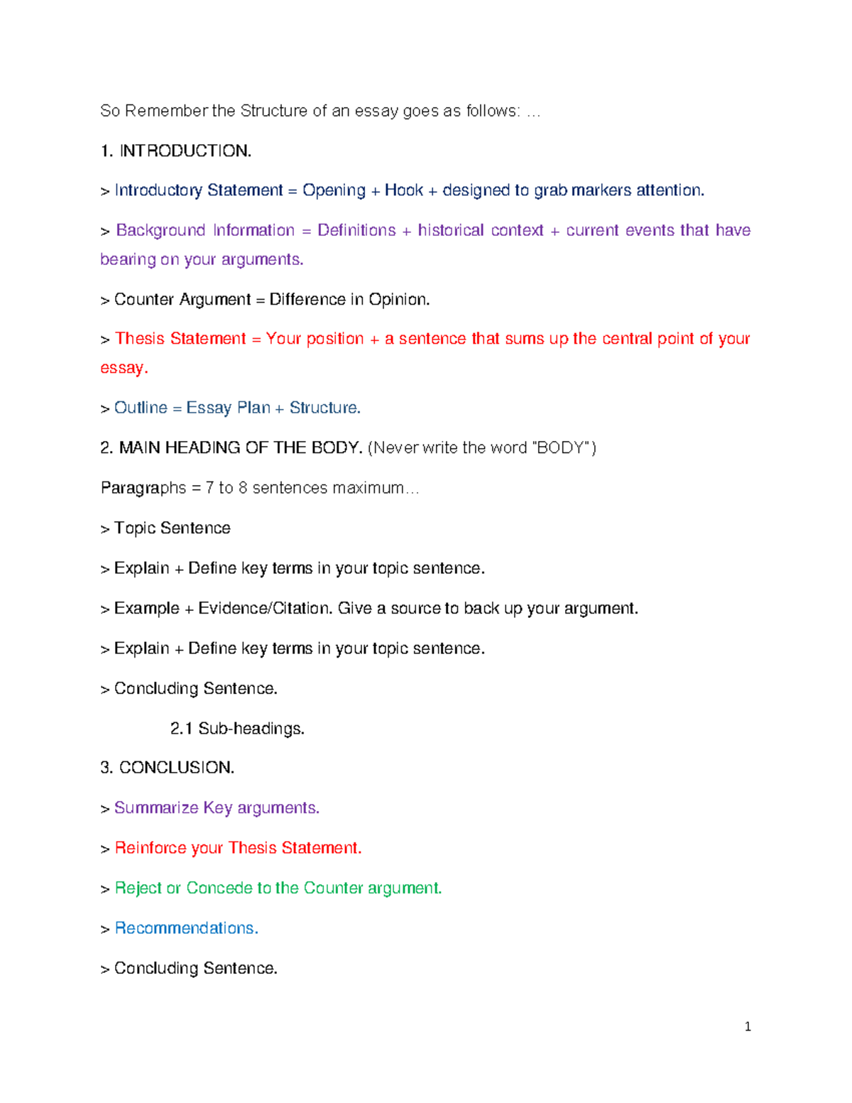 LONG Answer Questions = Essays - So Remember the Structure of an essay ...