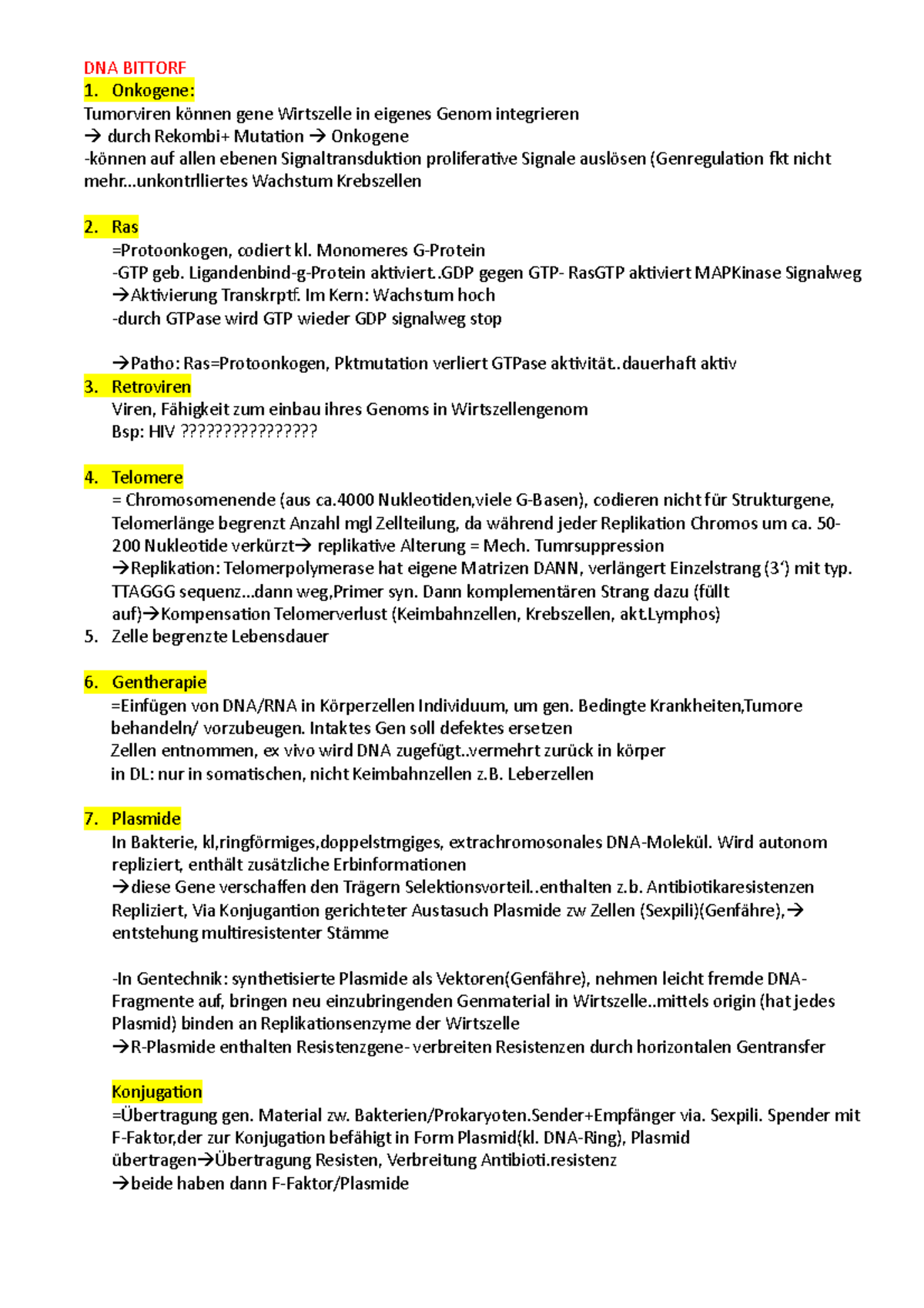 Dna Biochemie Zusammenfassung Semester Dna Bittorf Onkogene