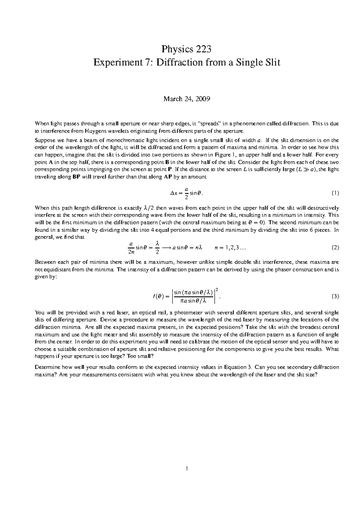 Lab07 223 - Grating - Physics 223 Experiment 7: Diffraction from a ...