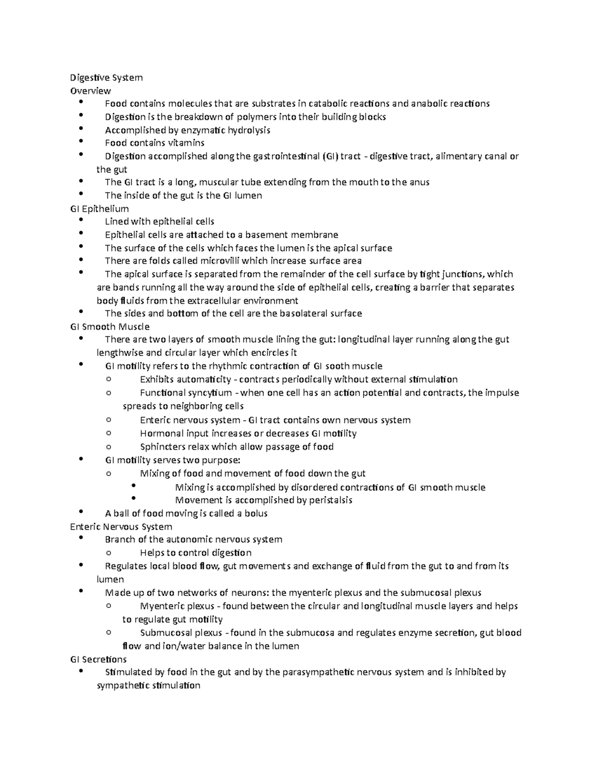 Chapter 7 Notes - Digestive System Overview Food contains molecules ...