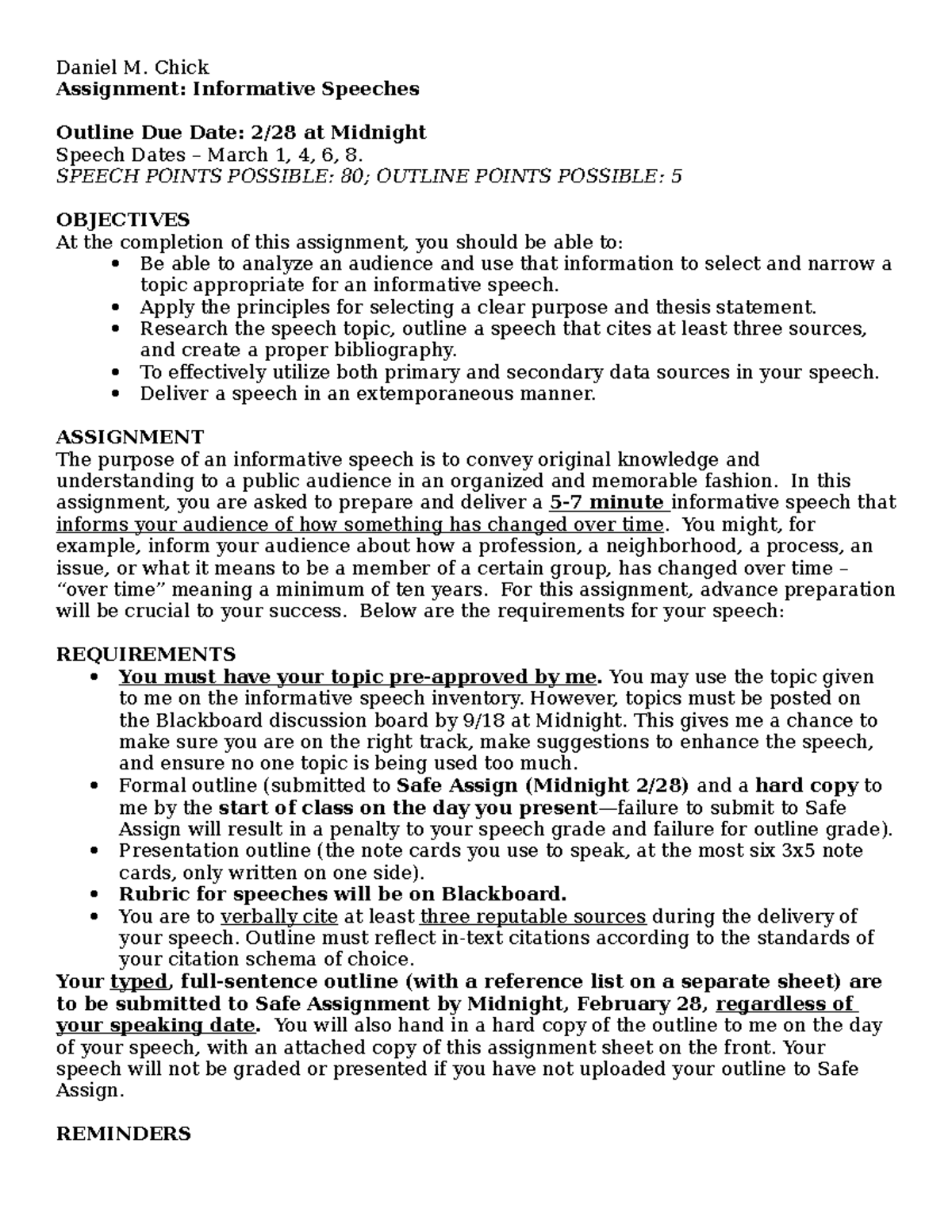 Informative Speeches Assignment: Requirements and Evaluation - Studocu