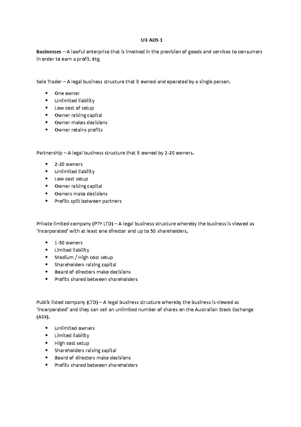 Complete 3-4 Study Notes - U3 AOS 1 Businesses – A lawful enterprise ...