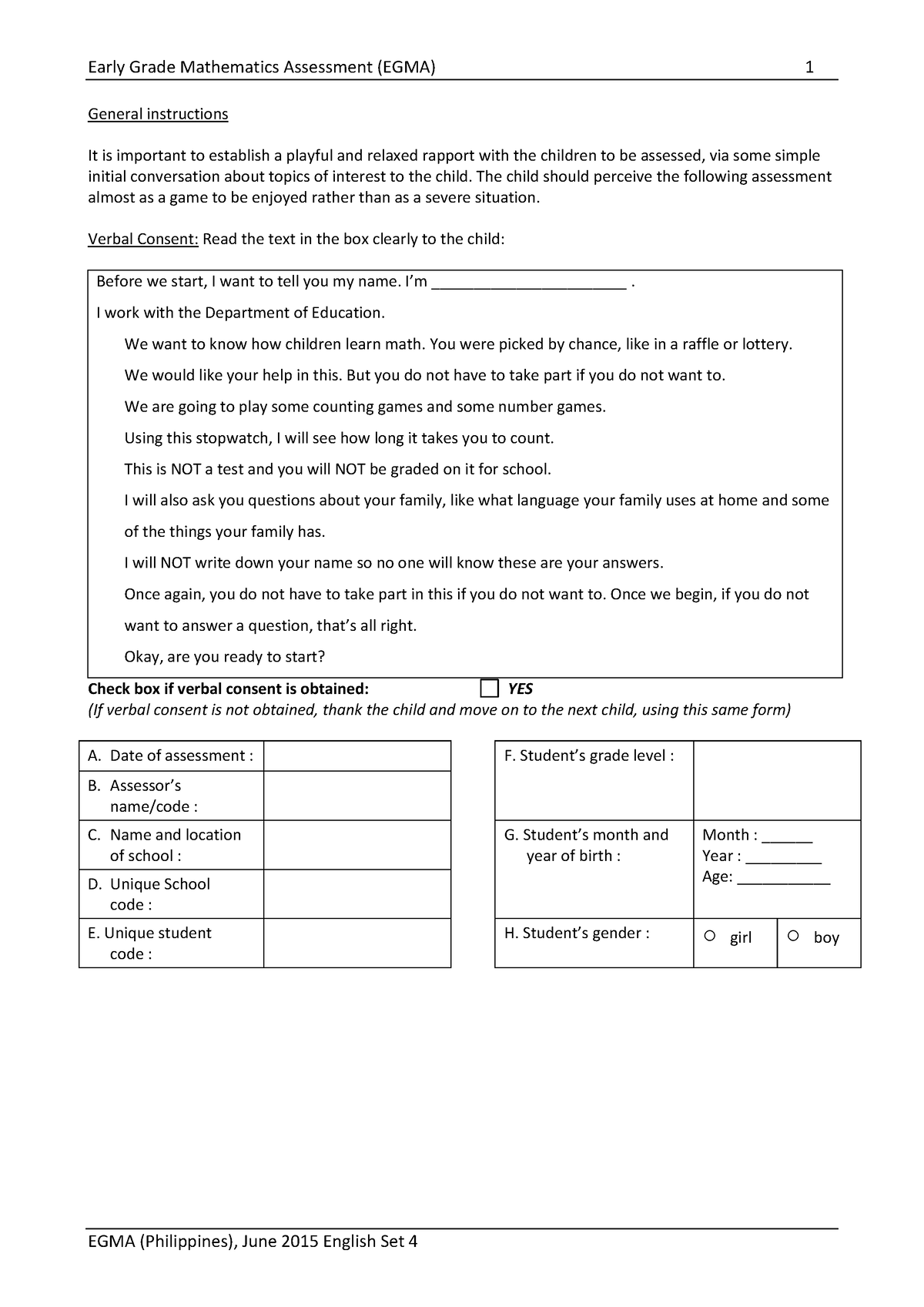 EGMA English Set-4 - NOTES - General instructions It is important to ...