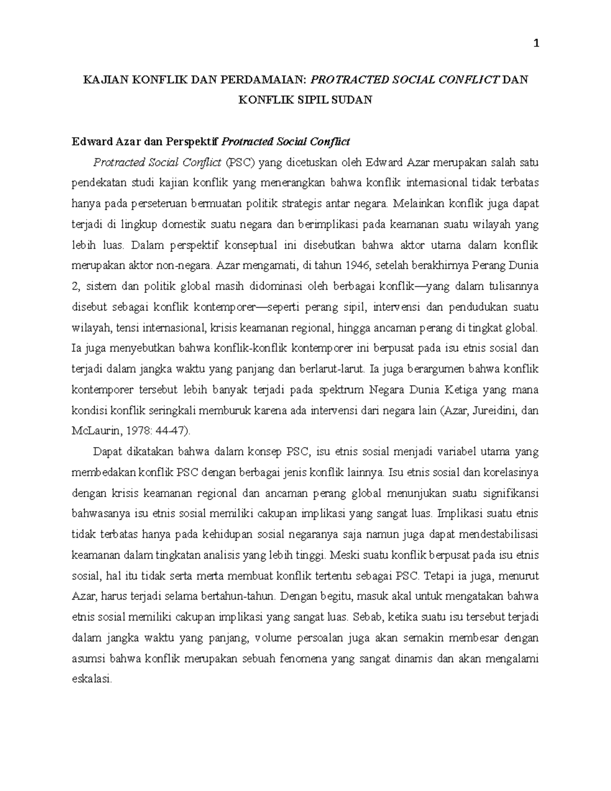 Protracted Social Conflict Dan Konflik Sipil Sudan - KAJIAN KONFLIK DAN ...
