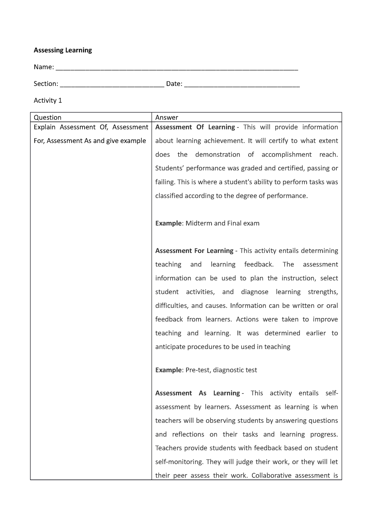 assessing-learning-1-homework-bachelor-of-secondary-education-studocu