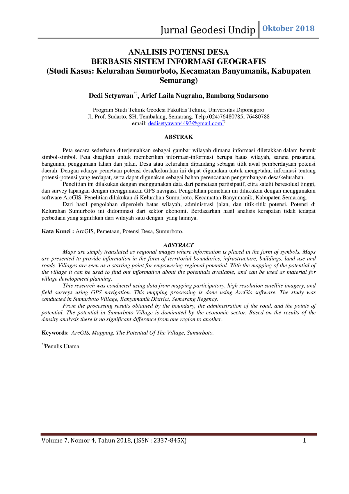 Jurnal Geodesi - ANALISIS POTENSI DESA BERBASIS SISTEM INFORMASI ...