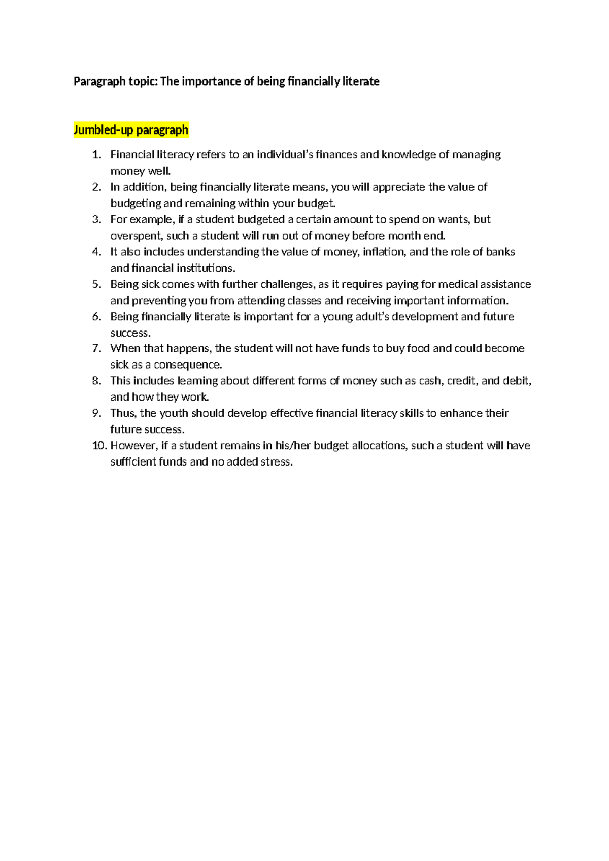ALC 132 Term test jumbled up paragraph - Paragraph topic: The ...