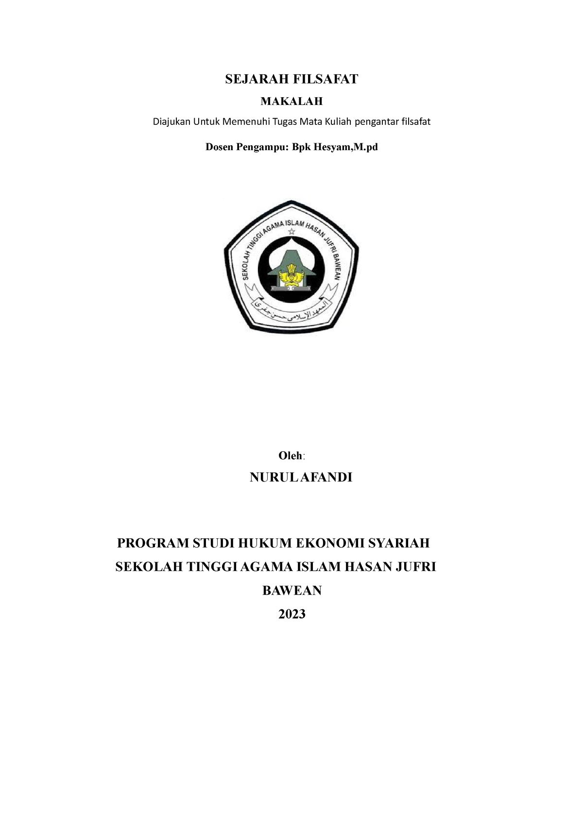 Sejarah Filsafat - Xx;kXxZmz - SEJARAH FILSAFAT MAKALAH Diajukan Untuk ...