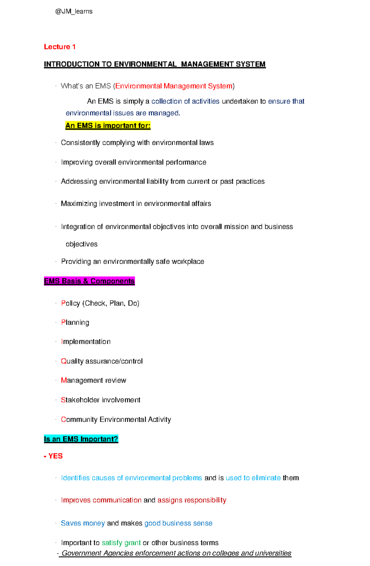 Reviewer of Enviromental Management System - Lecture 1 INTRODUCTION TO ...