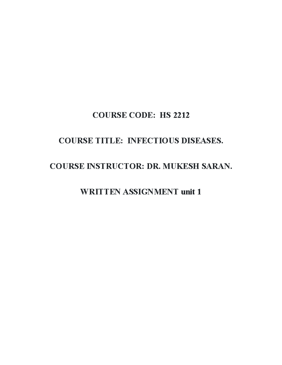 HS 2212 week 1 assignment - COURSE CODE: HS 2212 COURSE TITLE ... image.