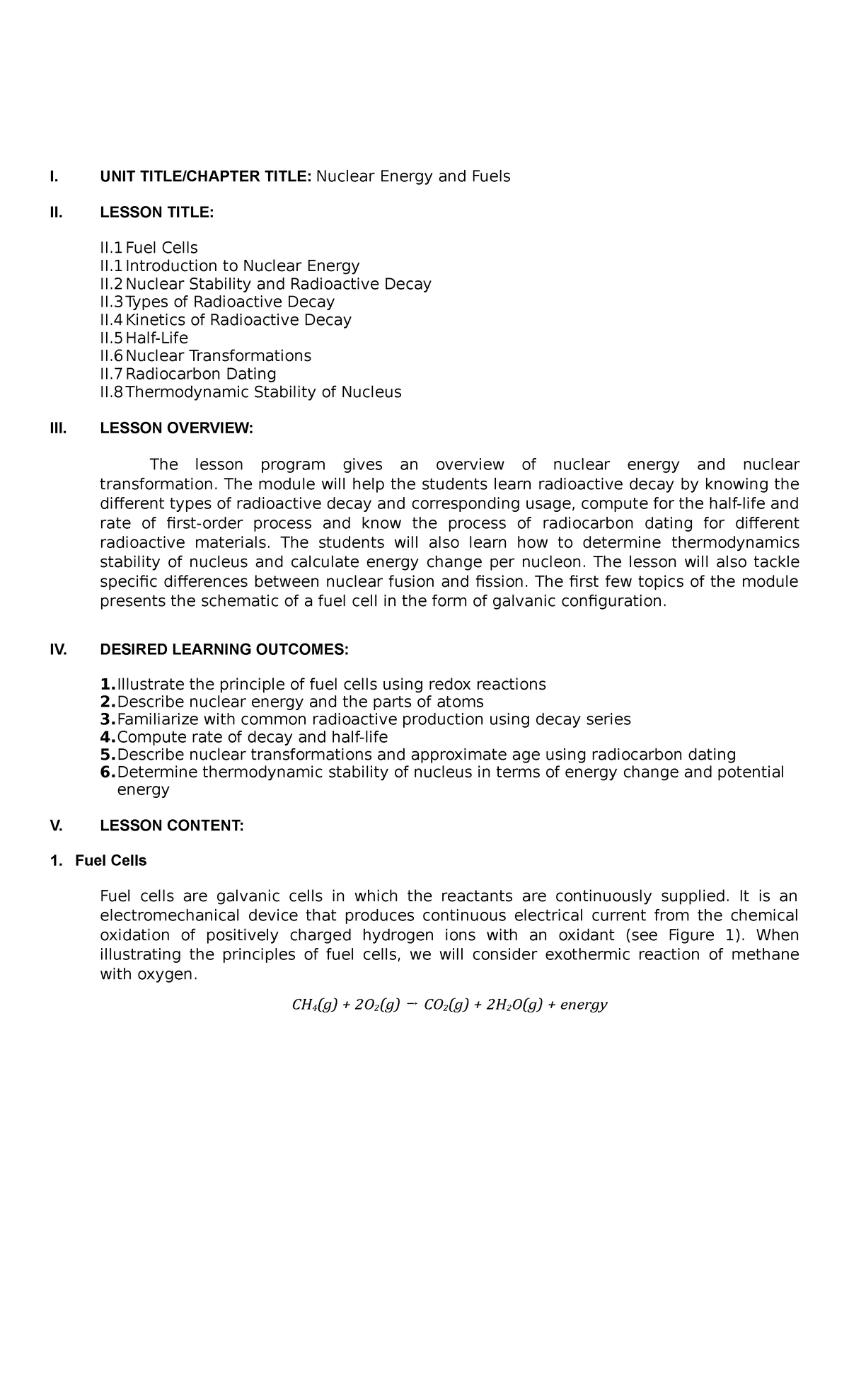 Chemistryfor Engineers Module 2 Week2 3 - I. UNIT TITLE/CHAPTER TITLE ...