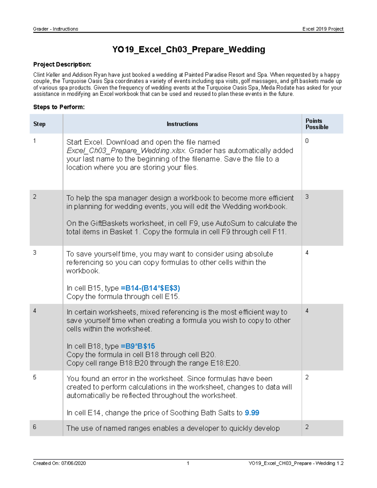 YO19 Excel Ch03 Prepare Wedding Instructions - YO19_Excel_Ch03_Prepare ...