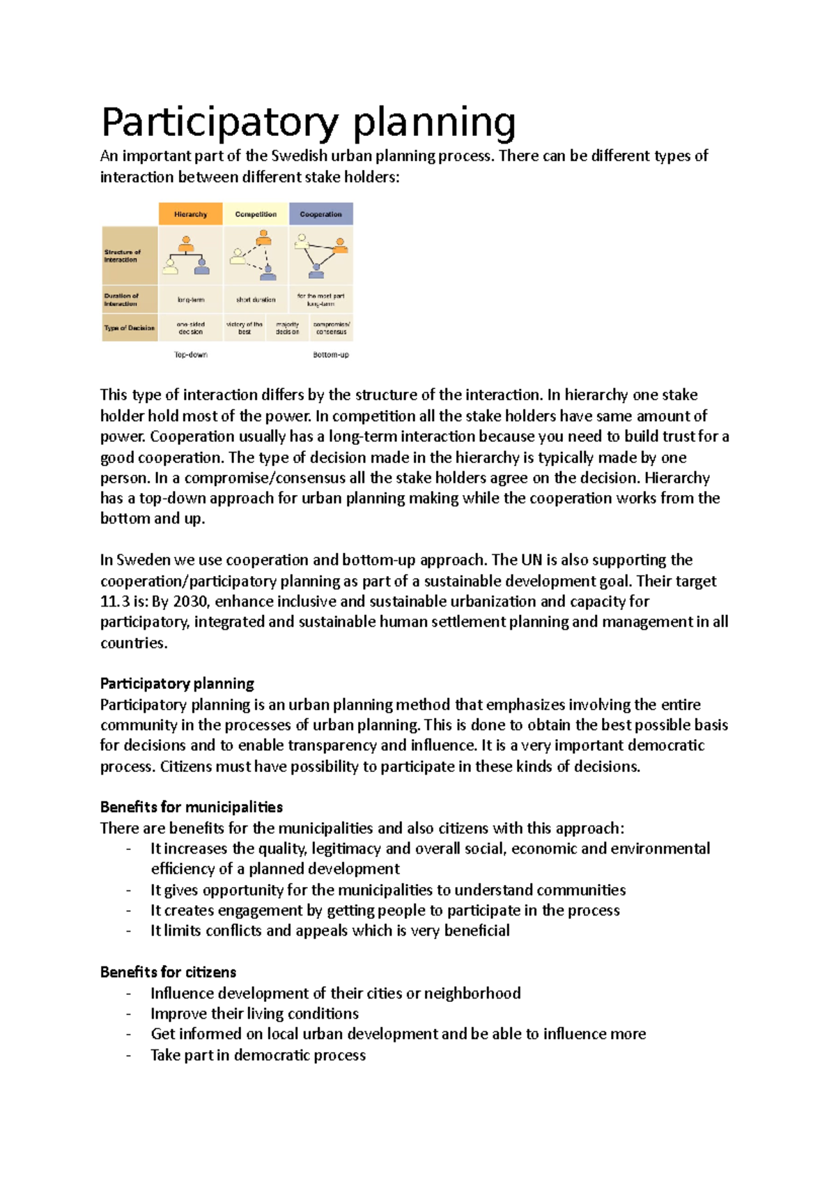 Participatory planning sammanfattning - BOM210 - Chalmers - Studocu