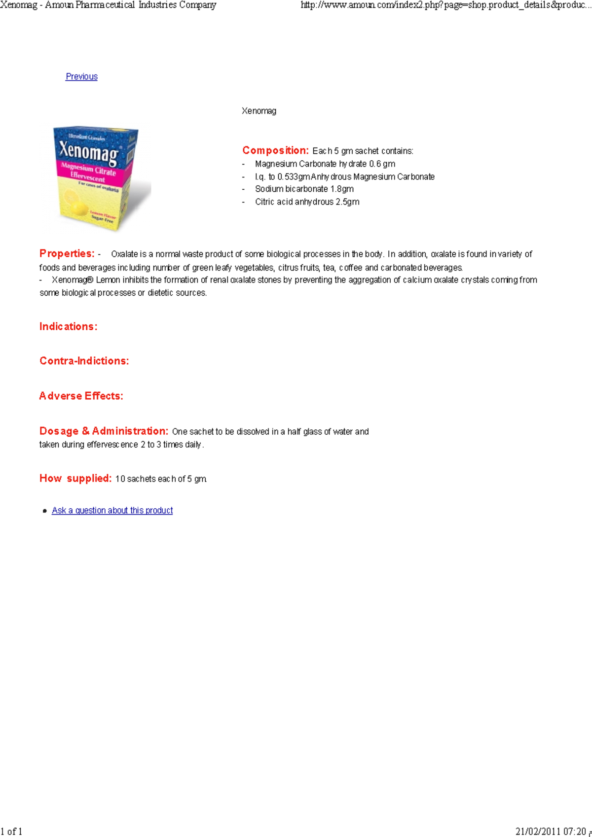 Xenomag Amoun Pharmaceutical Industries Company Previous Xenomag